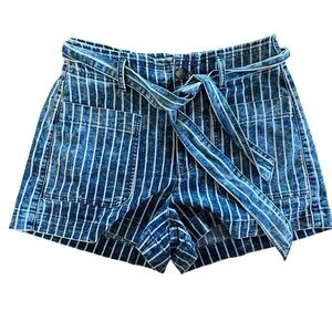 American Eagle Blue White Striped Belted High Rise Shorts 10 Festival Coastal